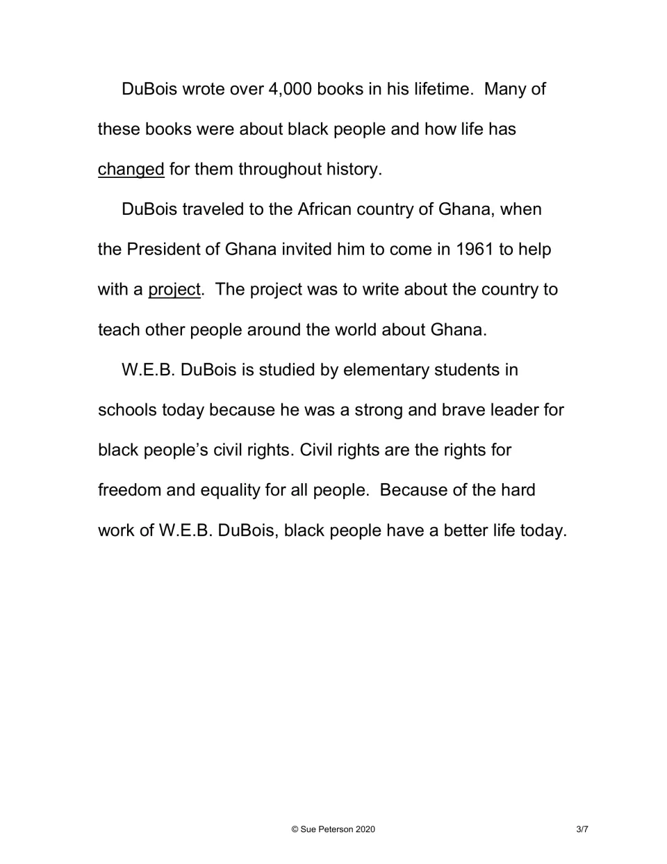 Biography conclusion describes DuBois's writing, work in Ghana, and leadership for freedom and equality