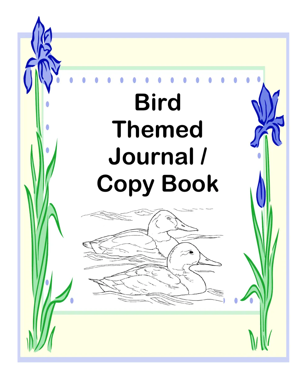 Cover of Bird Themed Journal/Copy Book, a writing resource illustrated with two ducks swimming together