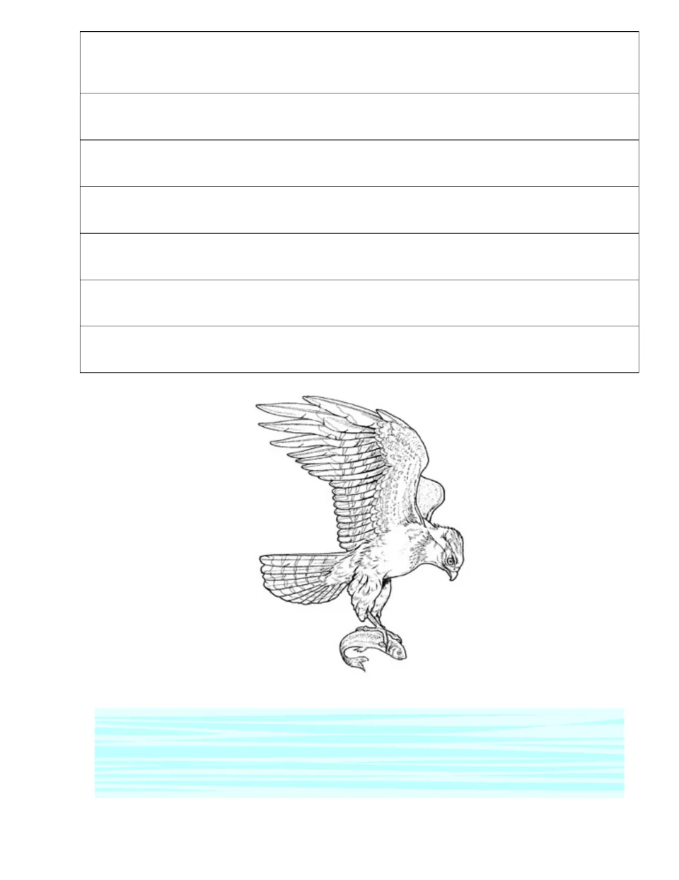 Third journal and copywork page featuring a bird of prey with spread wings and a fish held in its talons