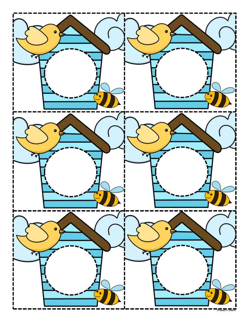 Blank number cards: six color birdhouse cards with an empty circle where students or teachers write any number
