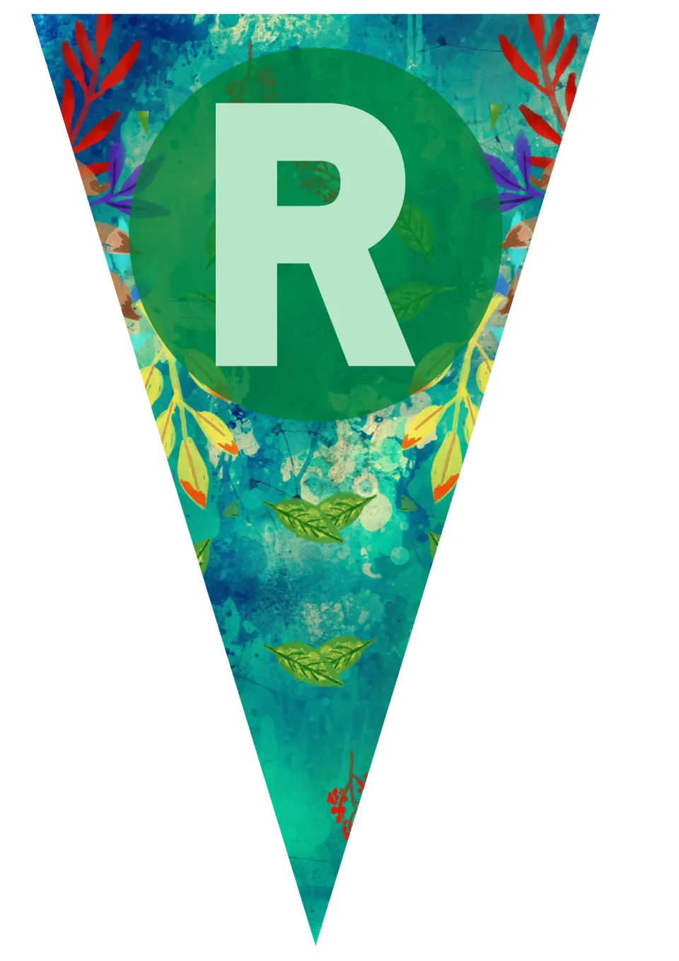 Birthday display pennant featuring the uppercase letter R, the third of eight flags spelling Birthday.