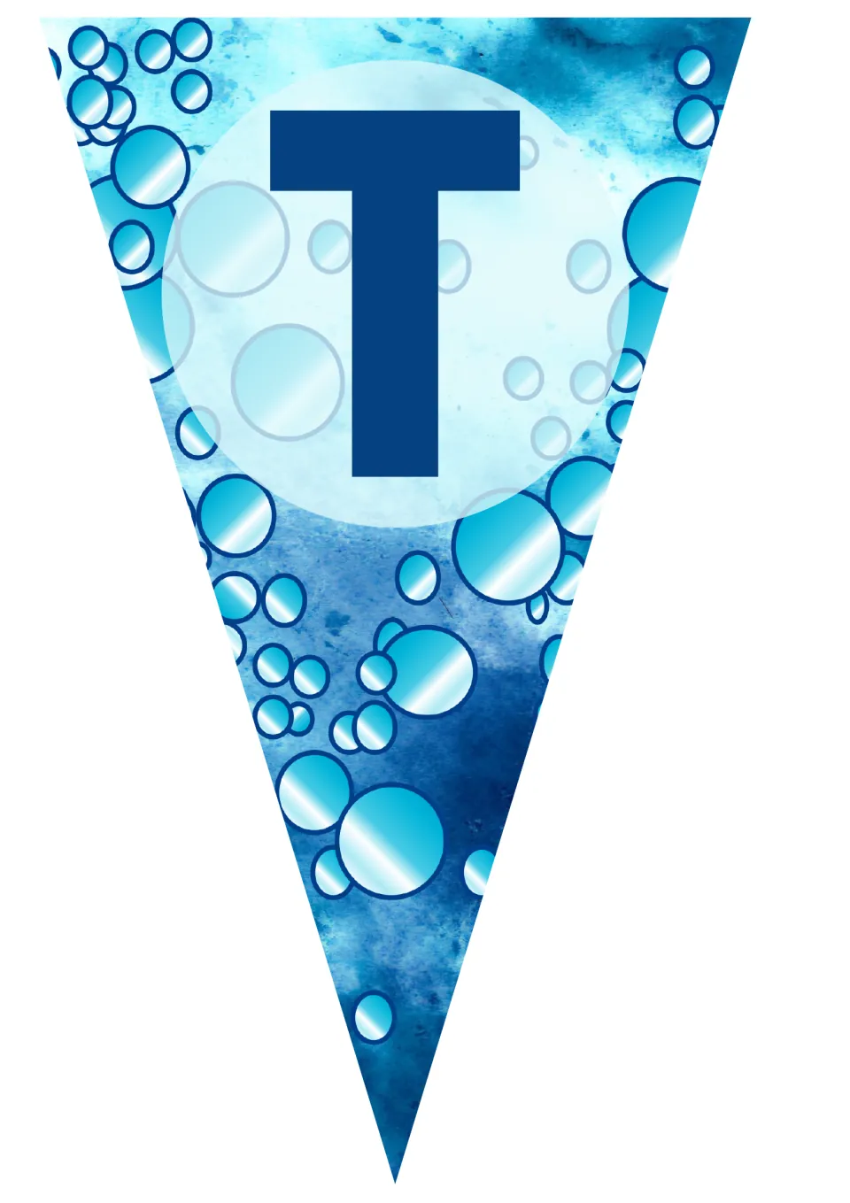 Birthday display pennant featuring the uppercase letter T, the fourth of eight flags spelling Birthday.