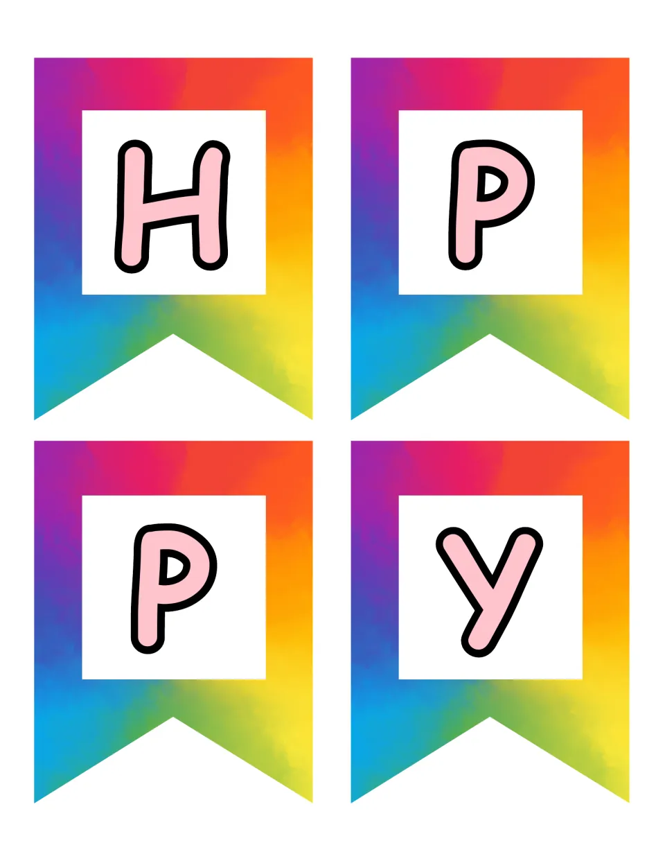 Birthday party display pennants with the letters H, P, P, and Y, from the dramatic play decoration set