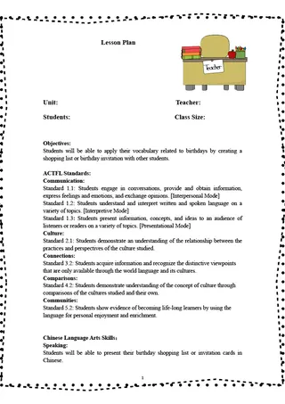 Birthday Party Lesson Plan – cover