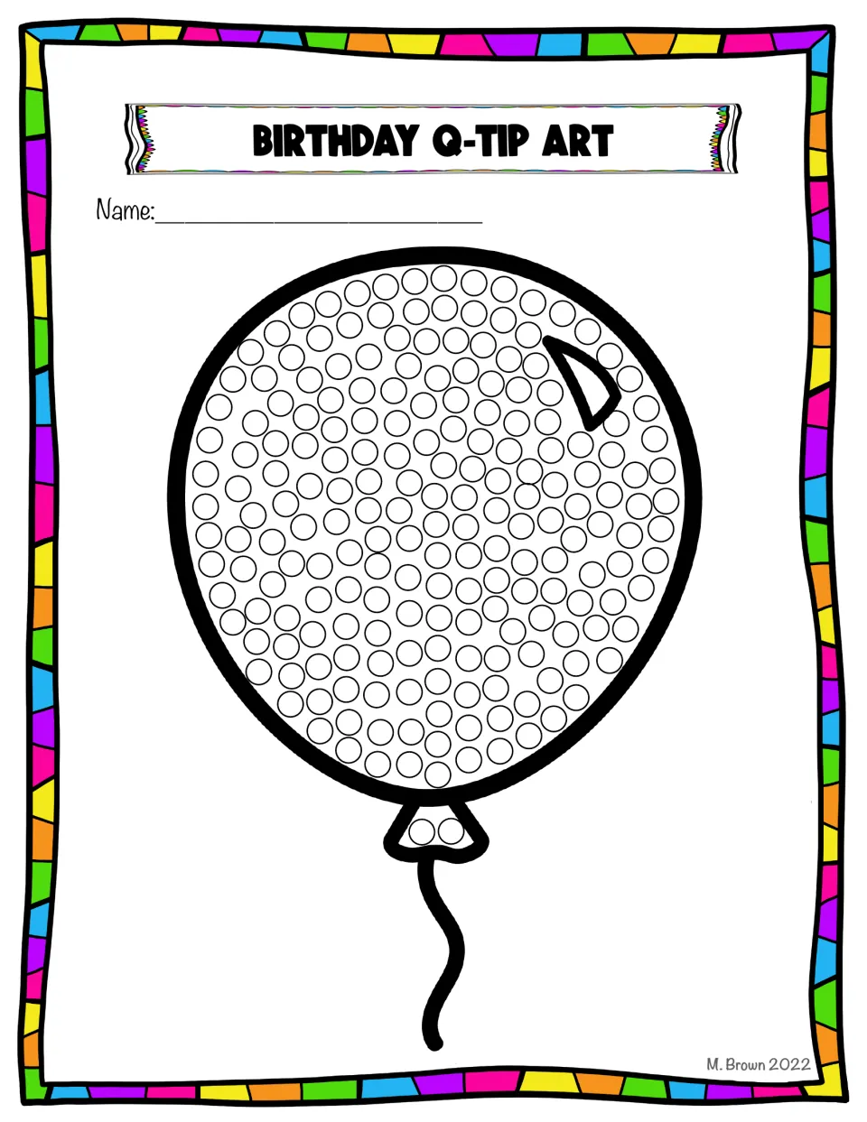 Birthday balloon in color: students dab a q-tip in paint to fill each small circle on the balloon and its knot