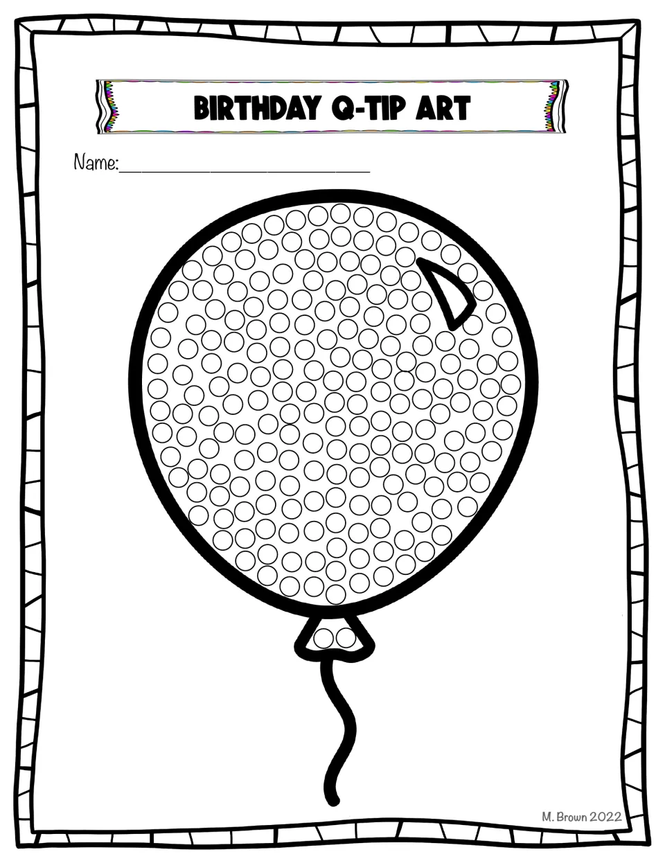 Black-and-white balloon outline for q-tip dabbing; students fill the circles with paint or another medium
