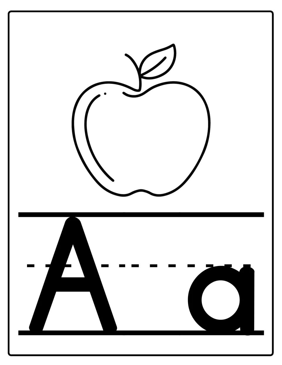 Alphabet poster for classroom display featuring uppercase A and lowercase a with an apple illustration.