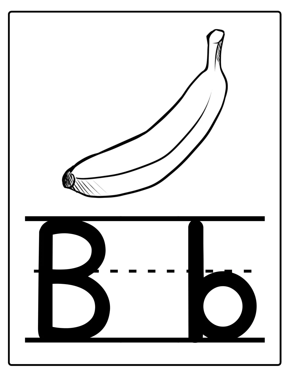 Alphabet poster for classroom display featuring uppercase B and lowercase b with a banana illustration.