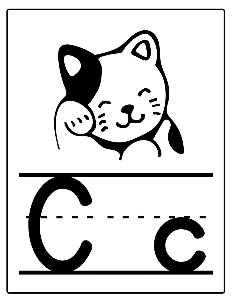 Alphabet poster for classroom display featuring uppercase C and lowercase c with a cat illustration.