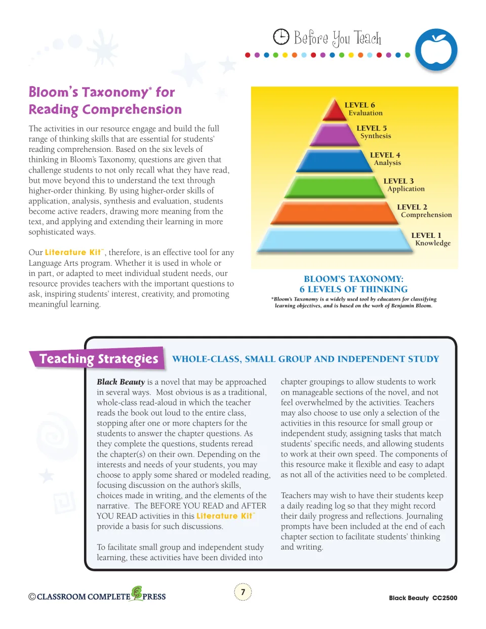 Bloom's Taxonomy pyramid (Knowledge to Evaluation) and strategies for whole-class, group and independent study