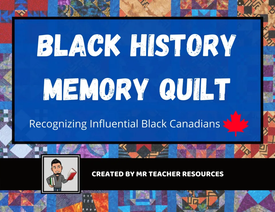 Cover: Black History Memory Quilt, Recognizing Influential Black Canadians, on a patchwork quilt background