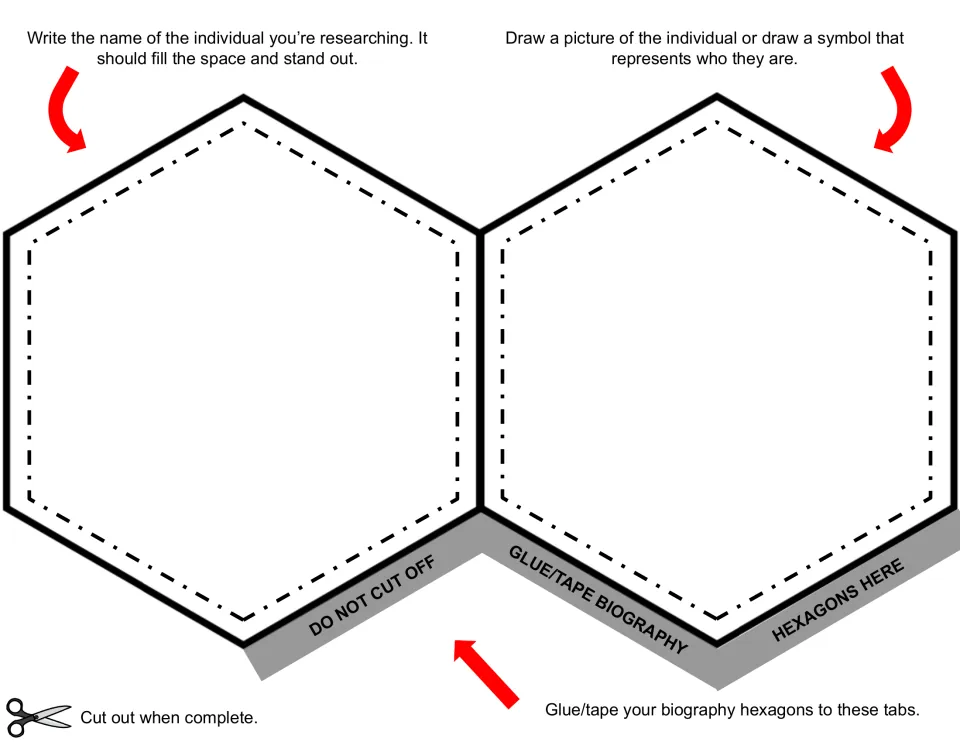 Quilt hexagon cut-out piece: students write the person's name in one hexagon and draw a picture or symbol in the other