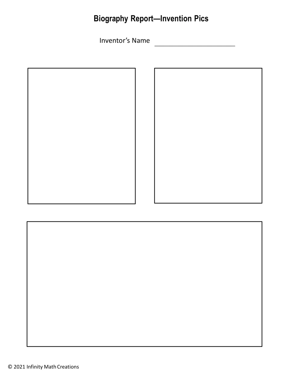 Invention pics sheet: students write the inventor's name and draw or paste pictures of that person's inventions