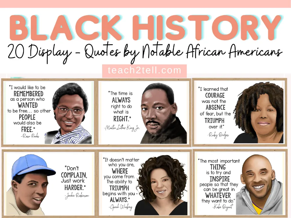 Black History cover: 20 quote posters by notable African Americans, shown with Rosa Parks, MLK Jr. and Oprah Winfrey