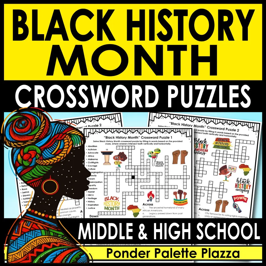 Black History Month Crossword Puzzles + Answer Key – cover