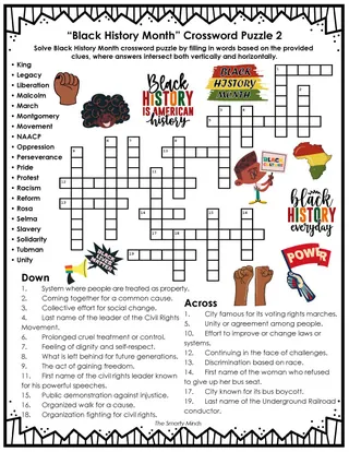 Black History Month Crossword Puzzles + Answer Key – sample page 2