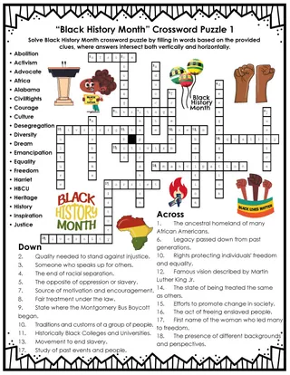 Black History Month Crossword Puzzles + Answer Key – sample page 3