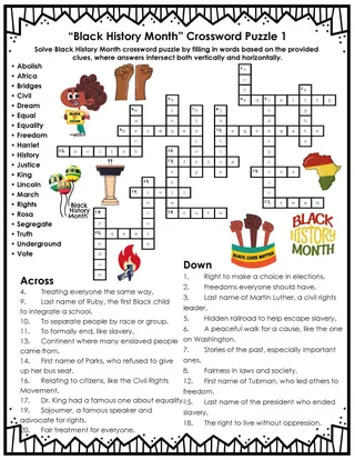Black History Month Crosswords – Elementary Level – sample page 2