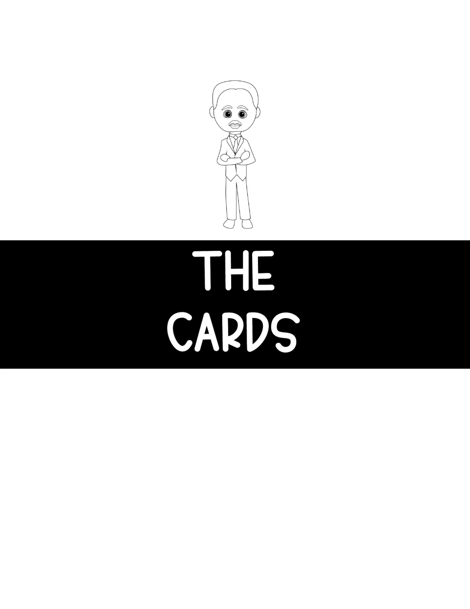 The Cards section divider with an outline drawing of a man in a suit, arms crossed