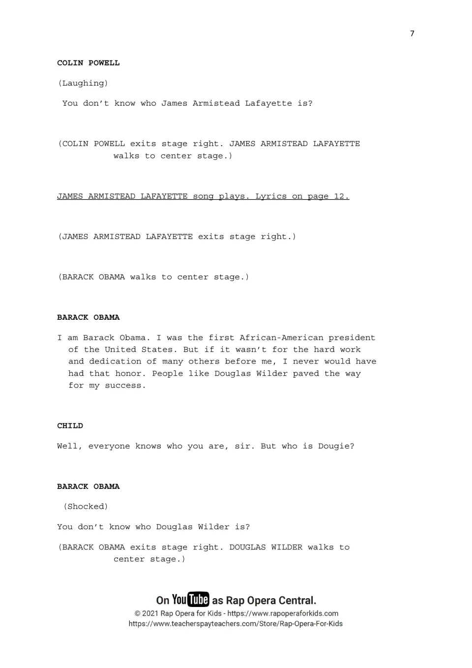 Script cues James Armistead Lafayette's song, then Barack Obama explains how Douglas Wilder paved his way.