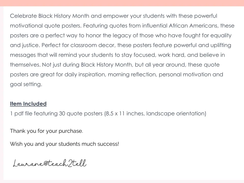 Introduction to the quote poster set, listing 30 posters in one PDF and uses for classroom decor and reflection
