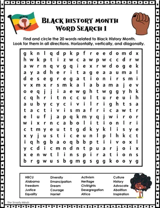 Black History Month Word Search Puzzles with Answers – sample page 2