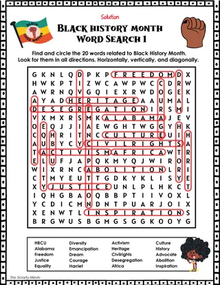 Black History Month Word Search Puzzles with Answers – sample page 3