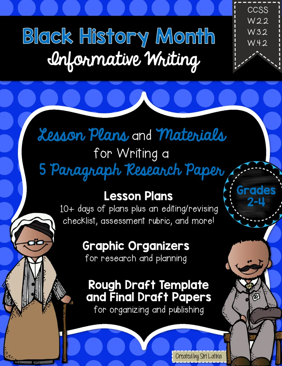 Black History Month Informative Writing cover: lesson plans, graphic organizers, rough draft template and final papers