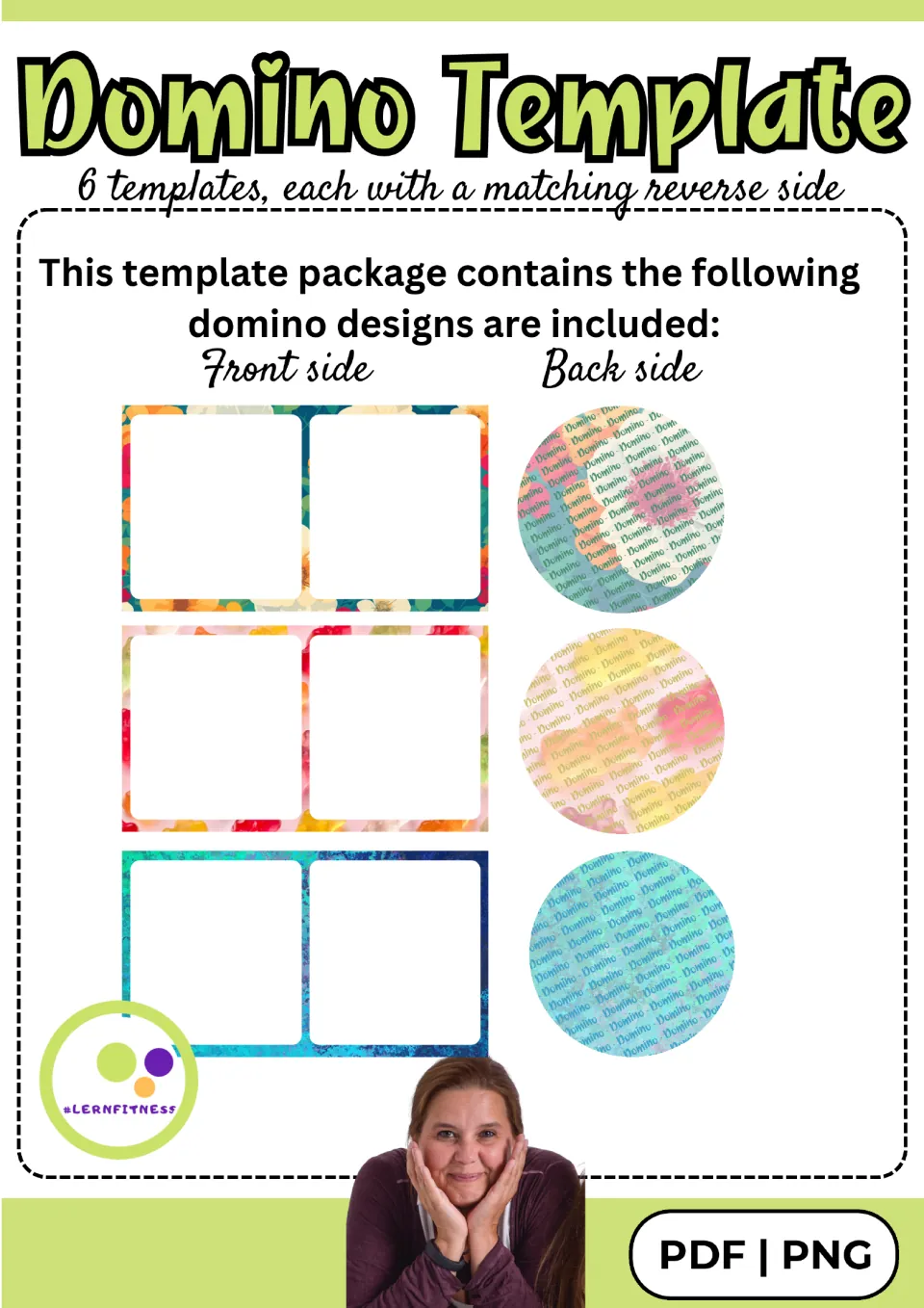 Design overview part 2: floral, gummy bear and blue-green texture domino fronts with their repeating Domino back patterns