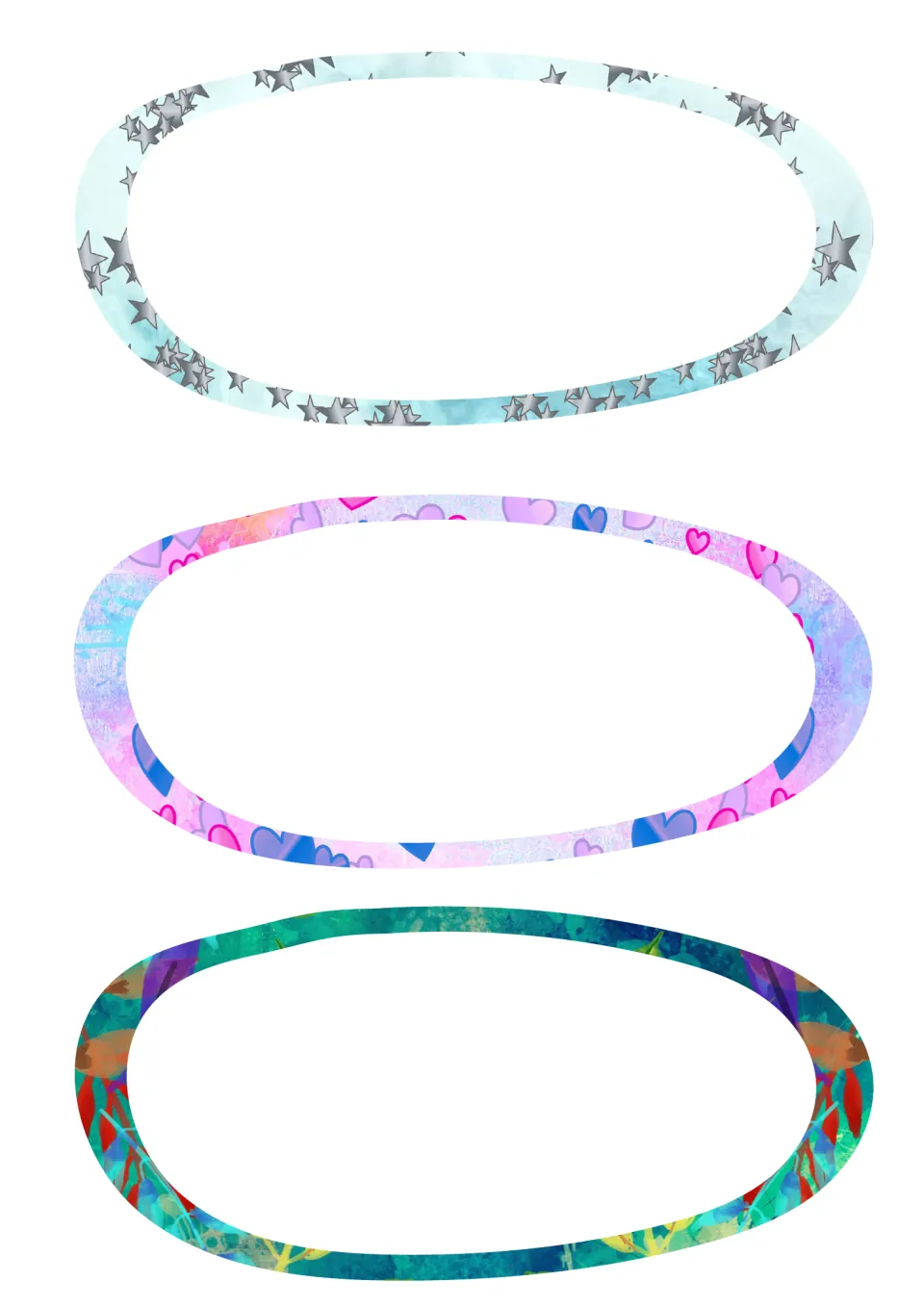 First set of three blank oval student labels to print for labeling supplies and other classroom items