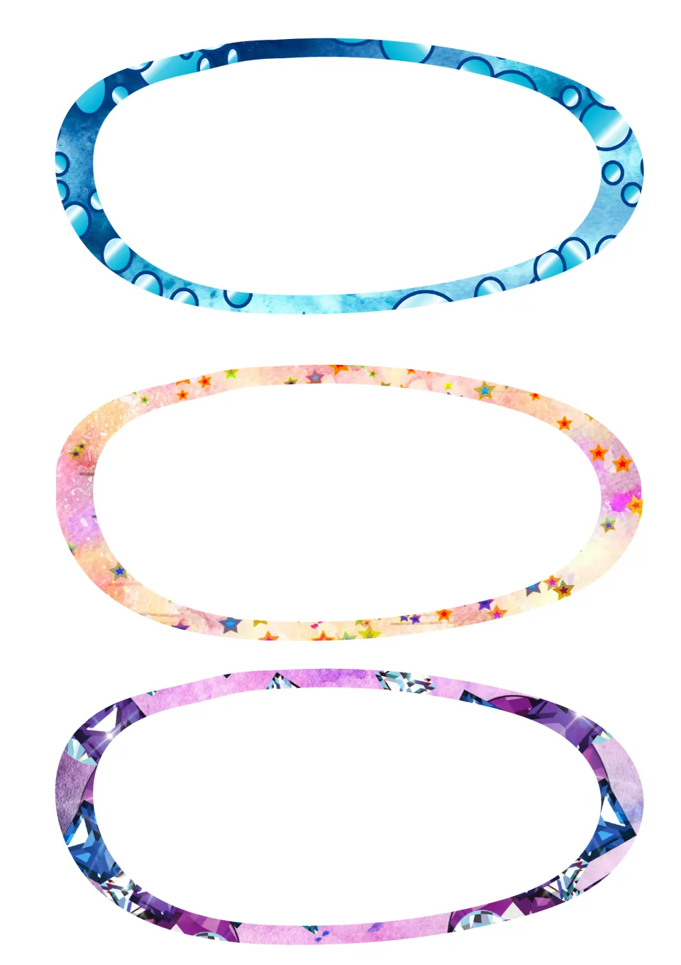 Second set of three blank oval student labels to print for labeling supplies and other classroom items