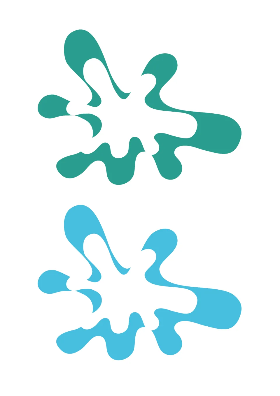 Two blank splash-shaped student labels in teal and light blue for labeling supplies and classroom items