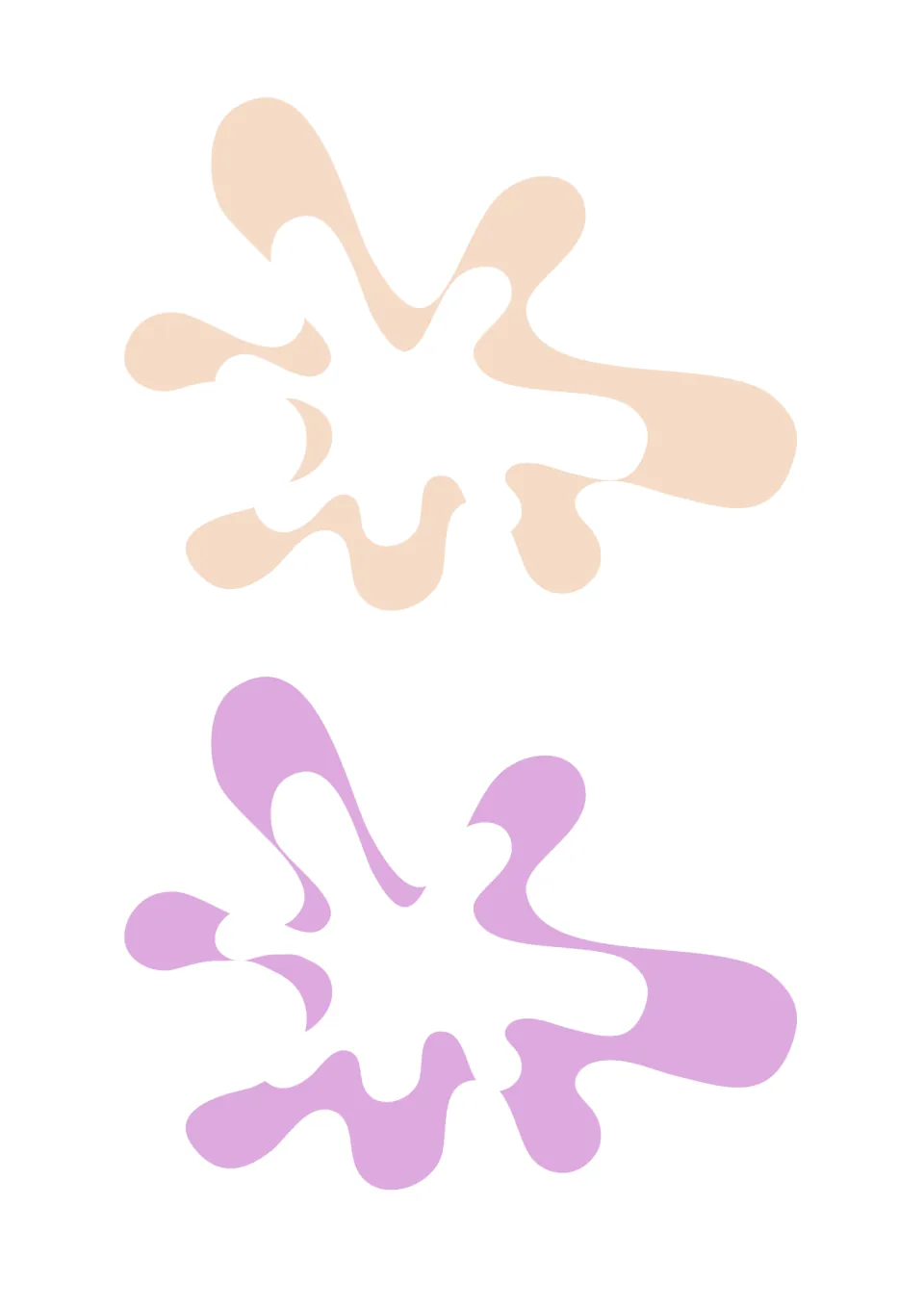 Two blank splash-shaped student labels in peach and light purple for supplies and classroom items