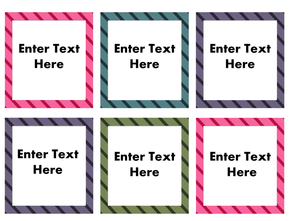 Vocabulary card template sheet with six cards, each reading 'Enter Text Here,' for words and definitions.
