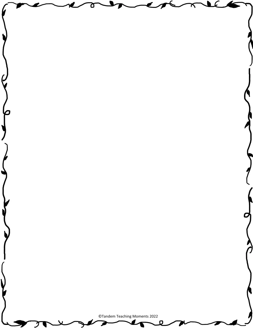 Blank page framed by a hand-drawn leafy vine, with no name line, left open for a poem, story, picture or class display