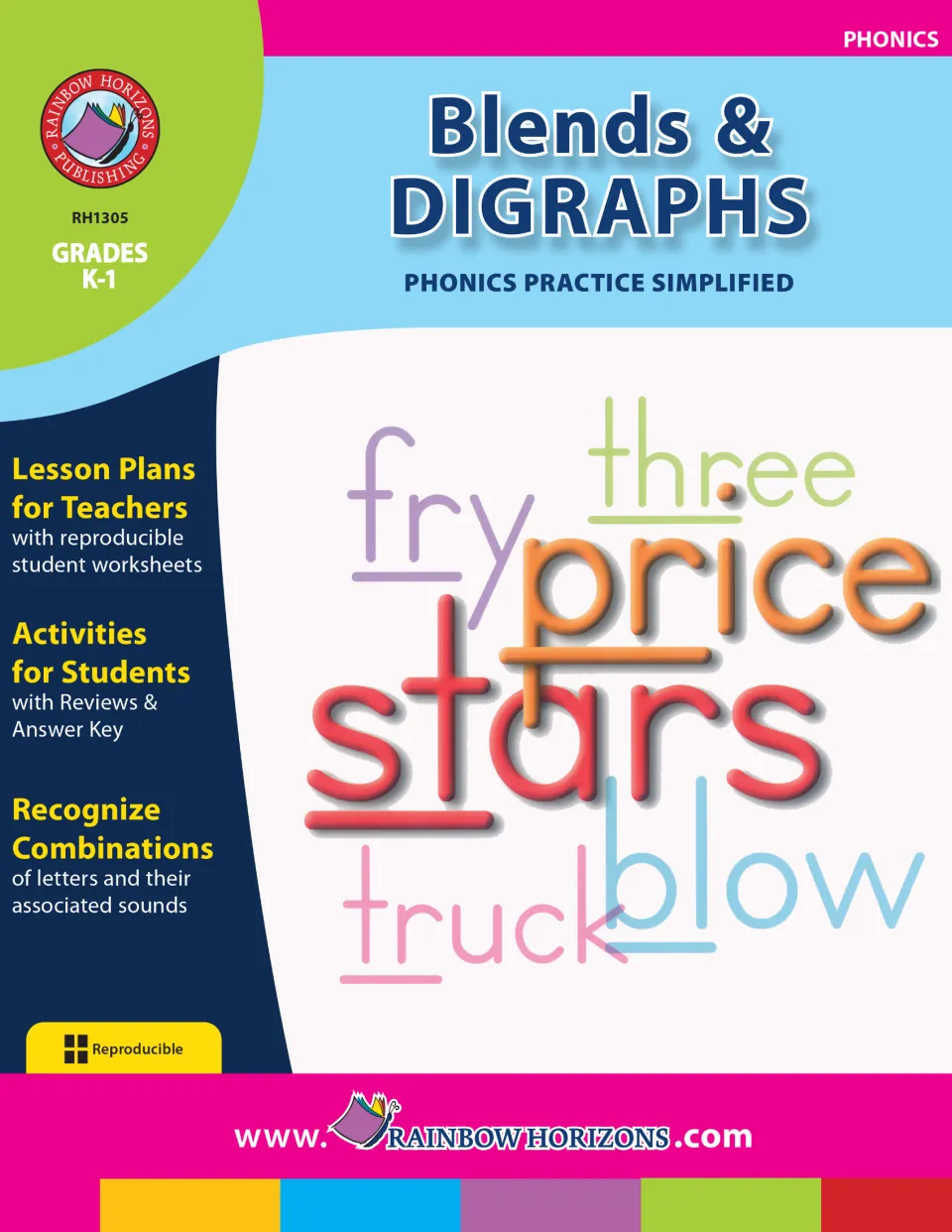 Cover of Blends & Digraphs - Phonics Practice Simplified, identifying grades K–1 and reproducible worksheets