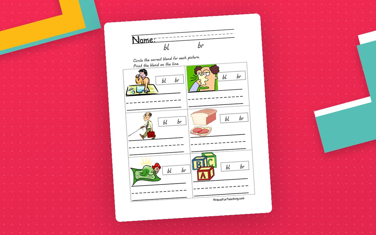 Blends BL, BR Worksheet preview: A picture-based BL versus BR blend worksheet