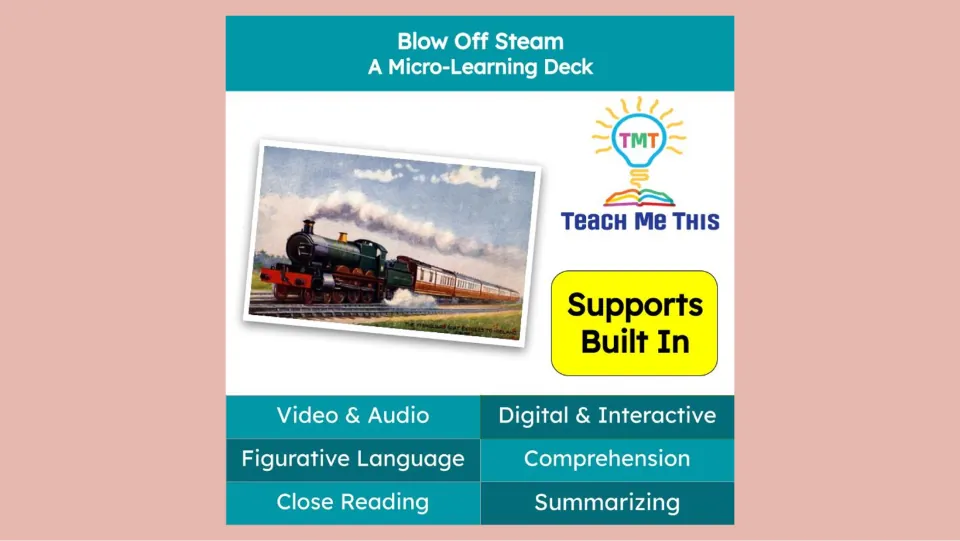 Cover of Blow Off Steam: A Micro-Learning Deck, listing audio, video, comprehension, and summarizing