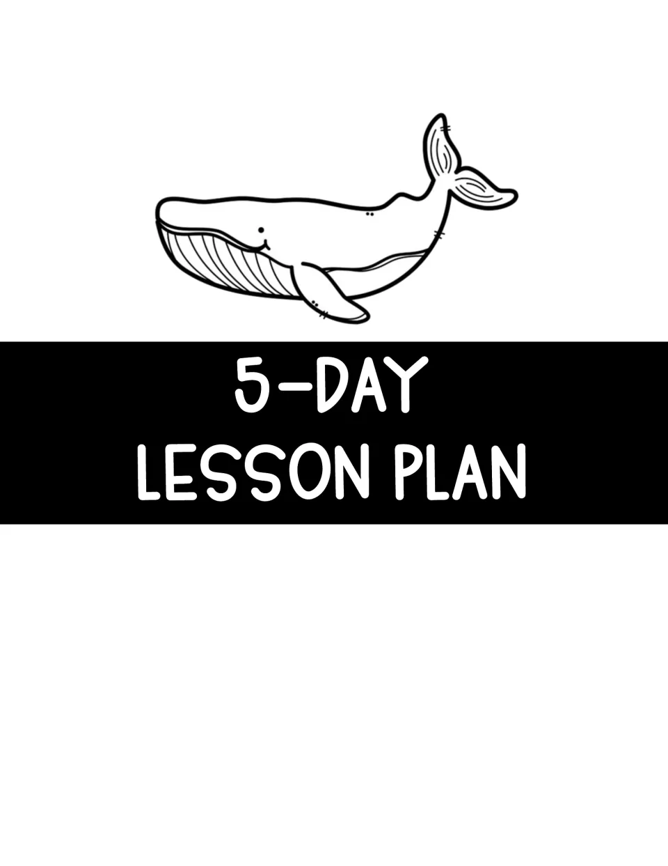 Lesson plan section divider introduces the five-day sequence of blue whale videos, readings, and activities.