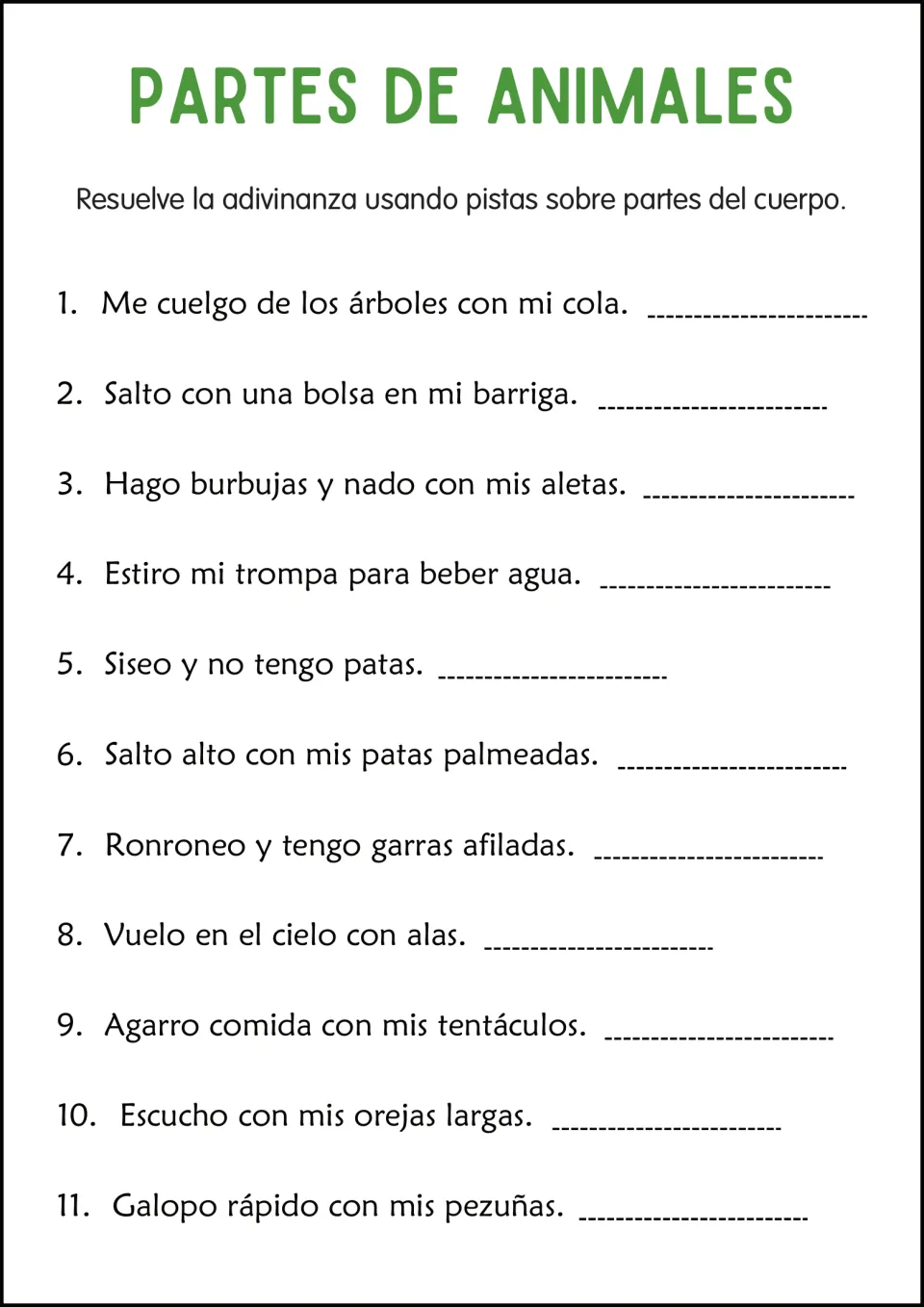 Spanish animal riddles: 11 clues about hanging by a tail, drinking with a trunk, galloping with hooves, and more