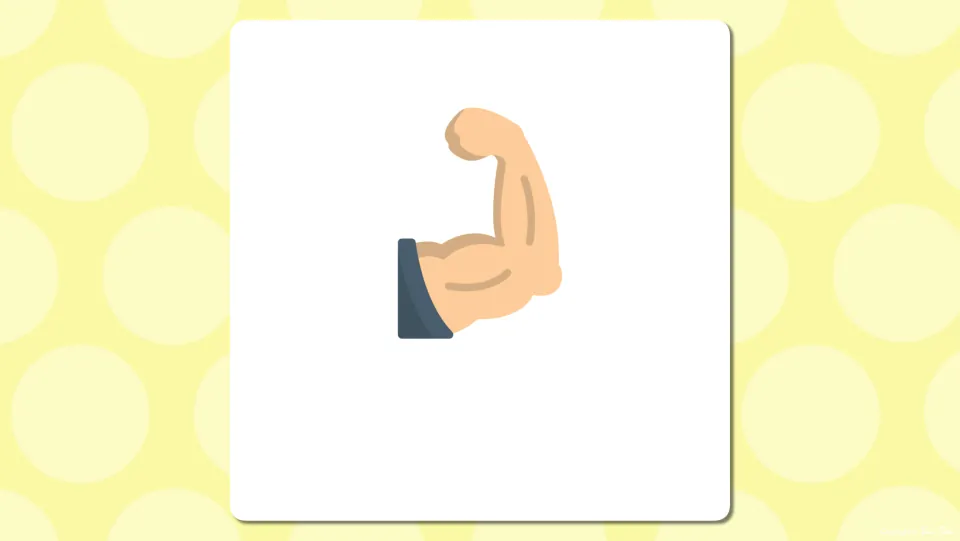 Body parts vocabulary presentation slide showing a bent arm with a flexed muscle before the word is shown
