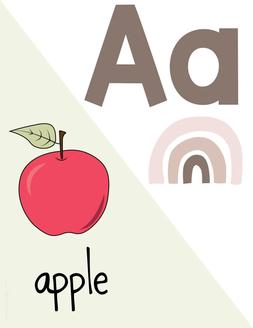 Letter Aa poster: large upper and lowercase Aa with a red apple picture and the word apple for the short a sound