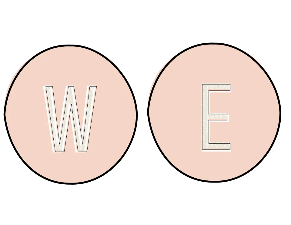 Classroom display letter cutouts W and E, the first two letters of the WELCOME heading in the decoration pack
