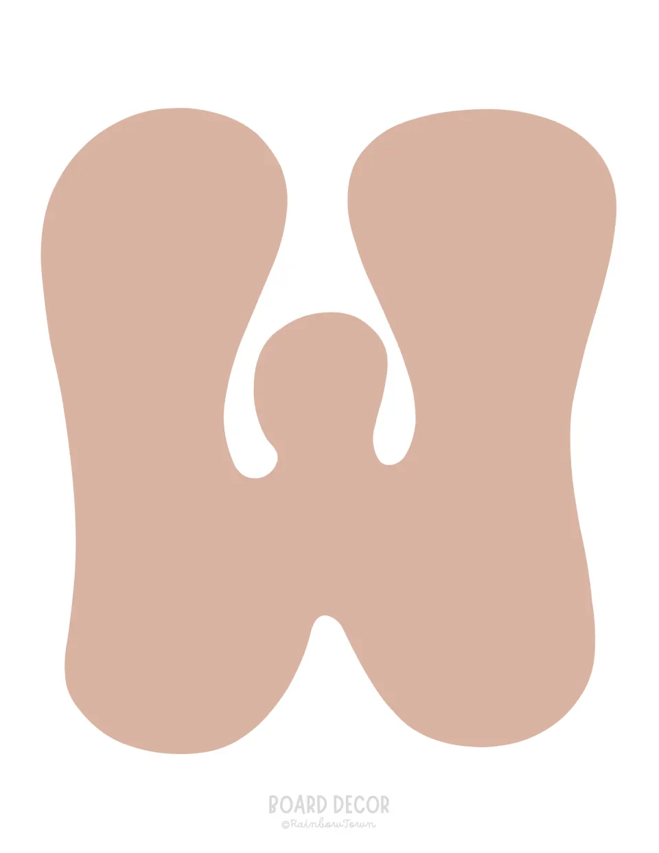 Letter W in blush pink retro bubble style, filling the sheet as a printable to cut out for the Halloween door phrase