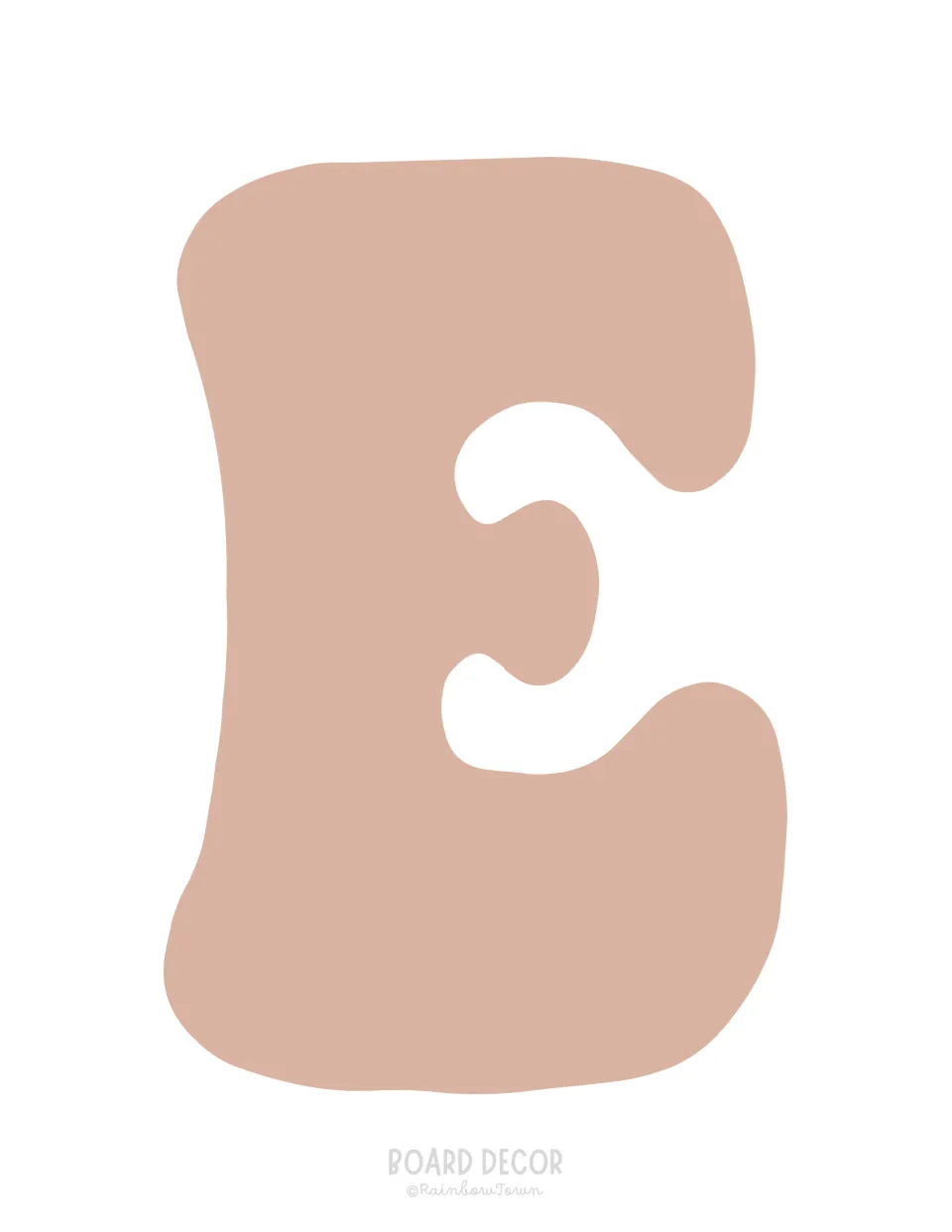 Blush pink bubble letter E sized to a full sheet, a printable cut-out that completes the word WE on the door display