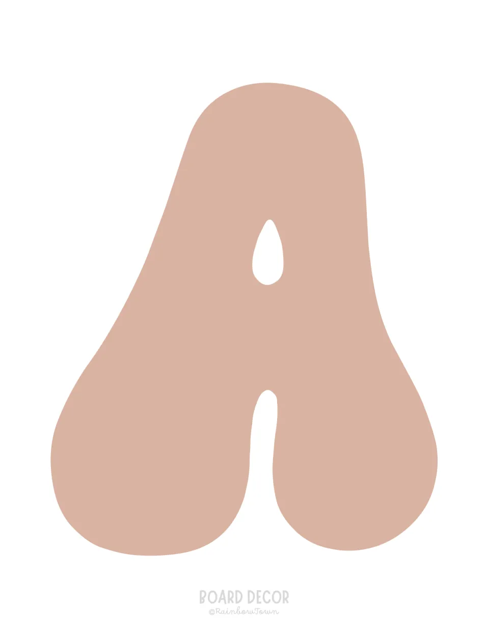 Full-sheet letter A in the same groovy blush pink style, a printable cut-out that begins the word ARE in the phrase