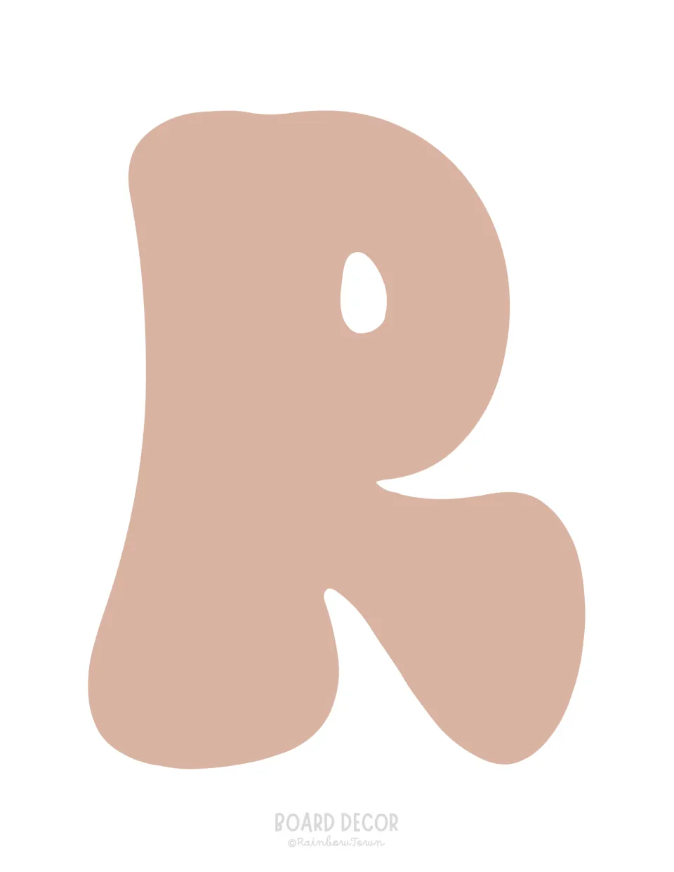 Blush pink bubble letter R across the whole sheet, a printable cut-out for spelling ARE in the spooky door message
