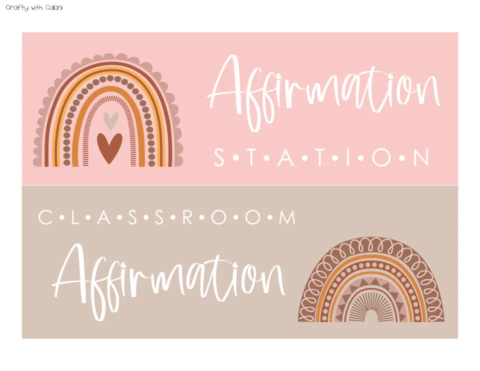 Two small display headers reading “Affirmation Station” and “Classroom Affirmation” for the classroom kit