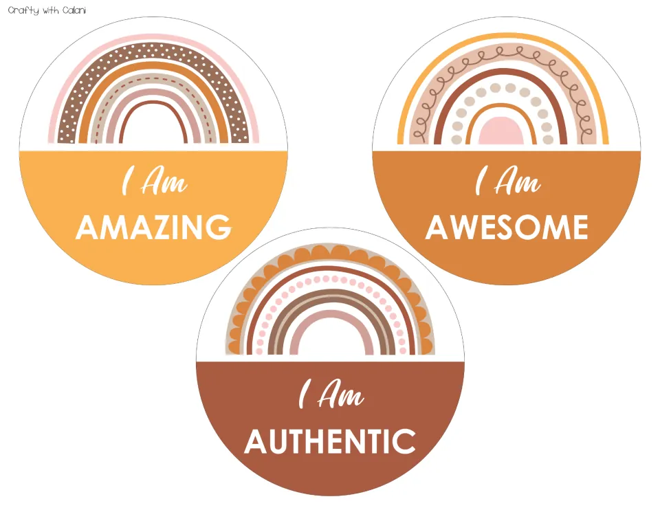 Round affirmation cards 1–3 of 60 reading “I Am Amazing,” “I Am Awesome” and “I Am Authentic”