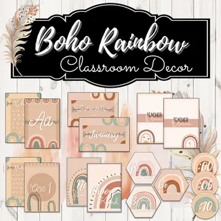 Boho Rainbow Neutral Classroom Decor Set - Bohemian Rainbow Classroom Theme – cover
